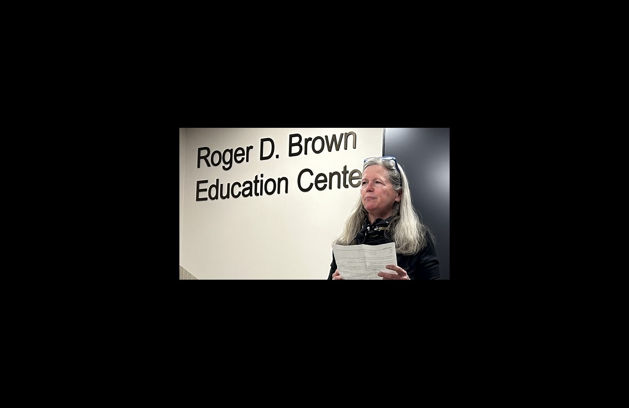 Libby Woolever, Chairperson of the Chester River Health Foundation, addresses a gathering during an event at the Roger D. Brown Education Center.