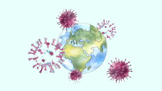 Watercolor illustration of virus and globe