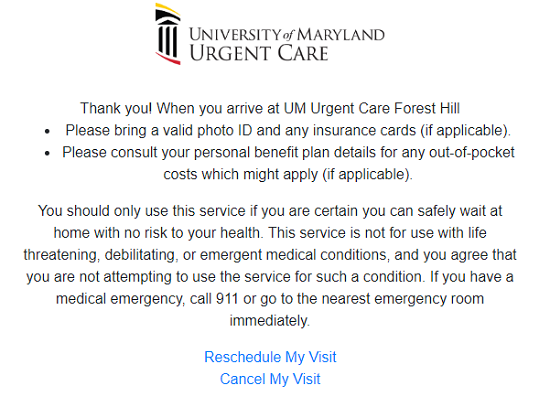 UM Urgent Care online check in cancel option