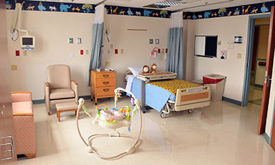 Spacious pediatric patient room at UM BWMC