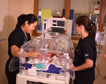 Neonatal Special Care Unit at UM BWMC. Chair of pediatrics Dr. Esther Liu and Neonatologist Dr. Sara Mola