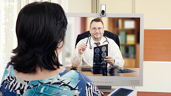 A patient having an online doctor visit