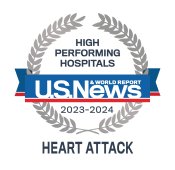 A high performing hospitals badge from U.S. News & World Report awarded to UMMC for heart attack procedures.