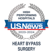 A high performing hospitals badge from U.S. News & World Report awarded to UMMC for heart bypass surgery.