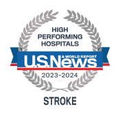 A high performing hospitals badge from U.S. News & World Report awarded to UMMC for stroke procedures.