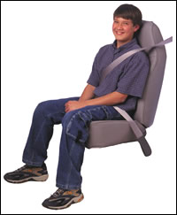 Photo of a teenager sitting in back seat with regular seat belt
