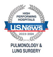A high performing hospitals badge from U.S. News & World Report awarded to UMMC for pulmonology and lung surgery.