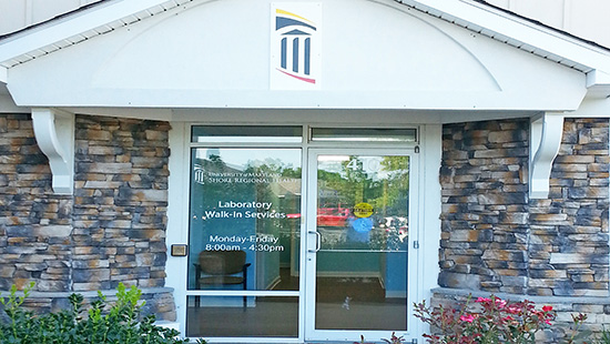 Front entrance of UM Shore Regional Health Laboratory at Teal Drive