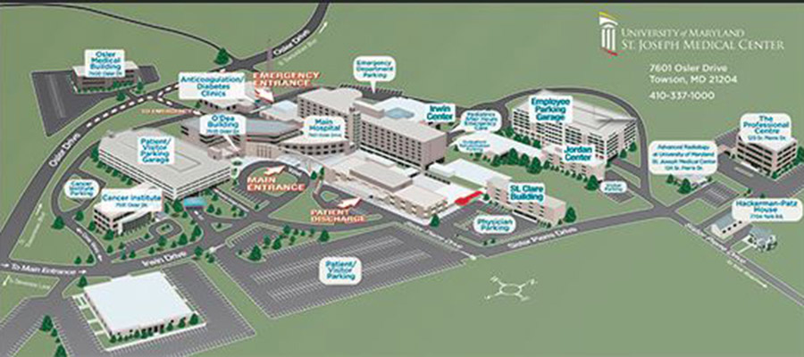 st joseph campus map Um Sjmc Campus Map And Parking Um St Joseph Medical Center st joseph campus map