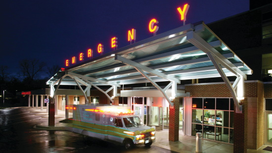 Ambulance at an emergency room at night