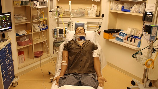 Simulation injured man body in Shock Trauma training room