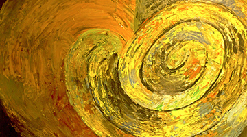 Abstract painting with yellow and orange swirls