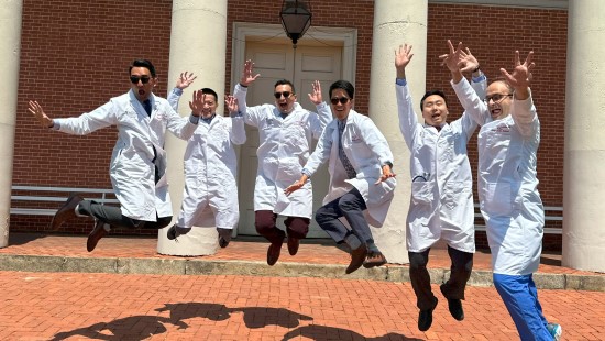 Group of Cardiovascular Disease fellows jumping and posing