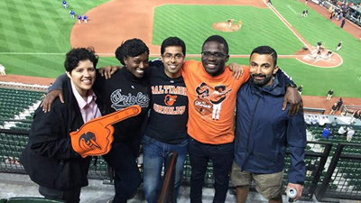 Group shot of neurology residents at an Orioles game