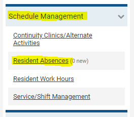 Click the Resident Absences link on the Home page under Schedule Management