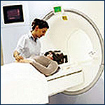 Photo of a patient undergoing a imaging test