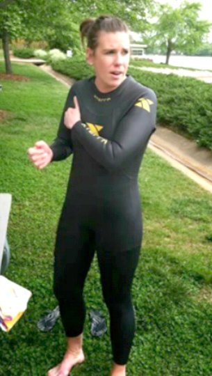 Kristen Balla in her wetsuit at a race