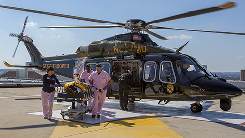 Helicopter on the helipad at UMMC's Shock Trauma Center