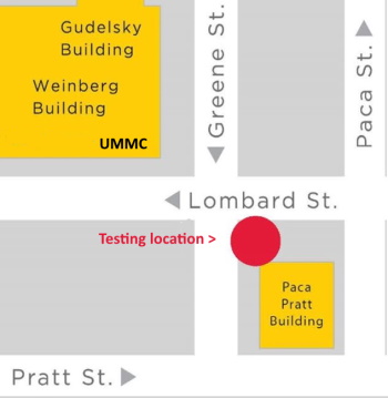 Map of COVID testing location at UMMC