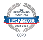 A high performing hospitals badge from U.S. News & World Report awarded to UMMC Midtown Campus for COPD procedures.