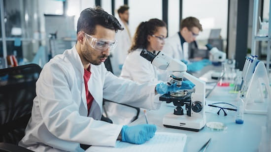 Scientists working in laboratory