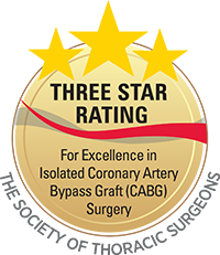 A "Three Star Rating" badge from The Society of Thoracic Surgeons "For Excellency in Isolated Coronary Artery Bypass Graft (CABG) Surgery awarded to UM Capital.