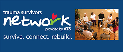 A graphic for the R Adams Cowley Shock Trauma Center's partner, the American Trauma Society, that reads "Trauma Survivors Network, provided by ATS. Survive. Connect. Rebuild."