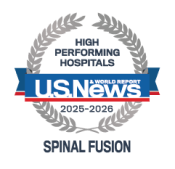 A high performing hospitals badge from U.S. News & World Report awarded for spinal infusion